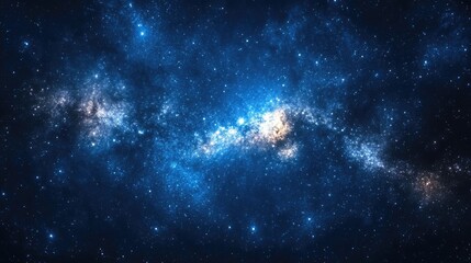 Fototapeta premium A breathtaking view of a vast star cluster illuminating the night sky, showcasing a vibrant mix of blue and yellow stars amidst a cosmic backdrop of deep space.