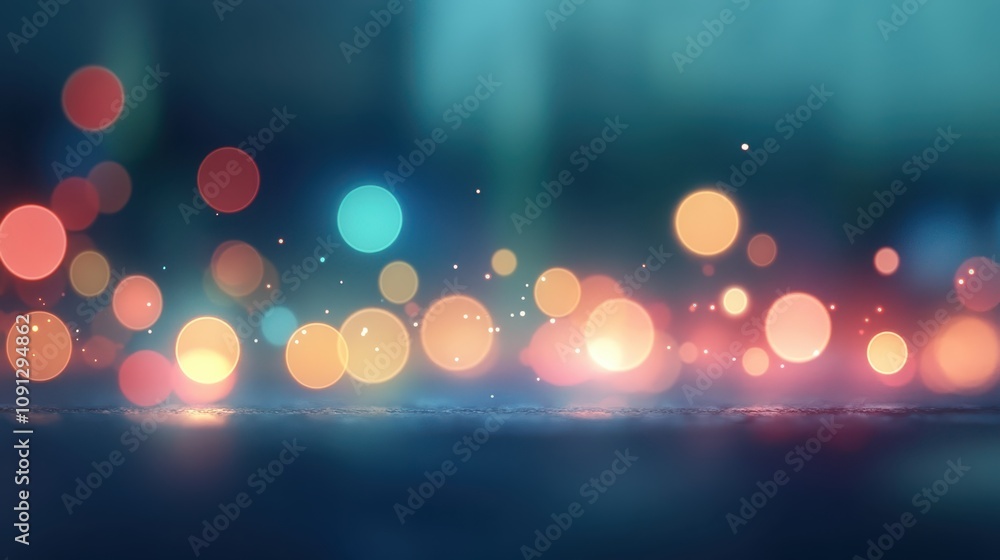 Poster abstract background of colorful bokeh lights creating festive, blurred backdrop for celebrations