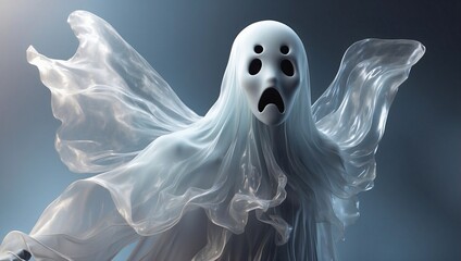 &Iacute;cone de Fantasma 3D Flutuando com Rosto Assustador em Transparente