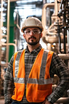 Confident industrial worker in safety gear.