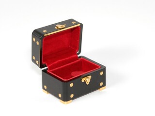  small jewelry box in glossy black with a golden hinge and clasp. 