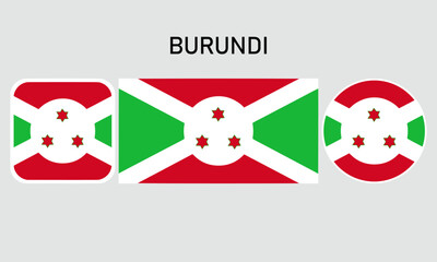 burundi flag set of icons. A set of flags in square, rectangular and round shapes. Flag icon. Standard colors. Vector illustration.	