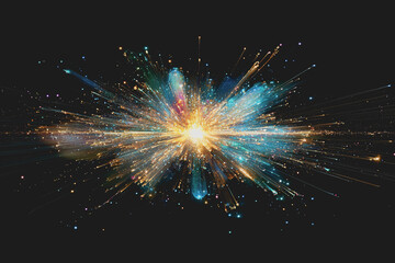 Fototapeta premium Stunning Abstract Space Composition Featuring a Blue Starburst with Vibrant Light Rays and Colorful Frequency Patterns for Artistic Backgrounds and Digital Designs
