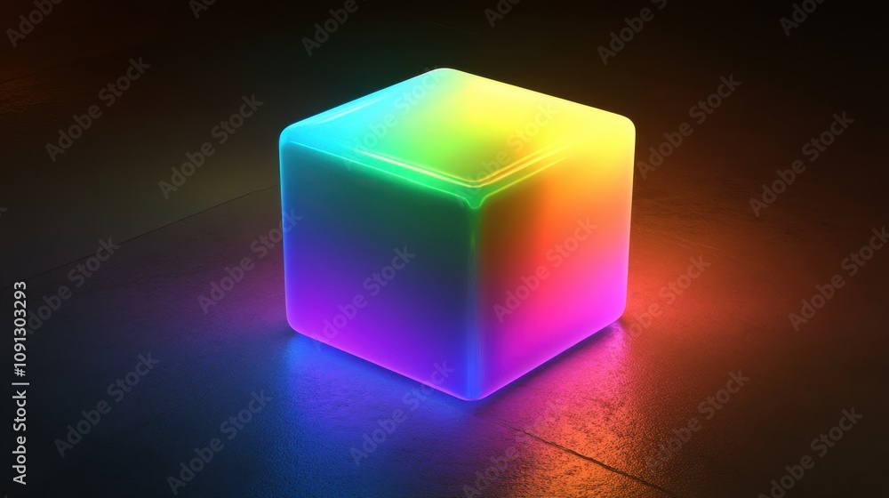 Aufkleber vibrant neon cube illuminated with soft colorful glow in isolation