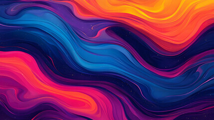 Obraz premium A vibrant, swirling pattern of bold colors creates a dynamic abstract design, showcasing waves of orange, pink, blue, and purple.