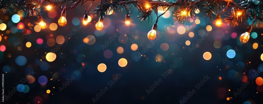 Poster a vibrant display of colorful bokeh lights twinkling against a dark background, creating a festive a