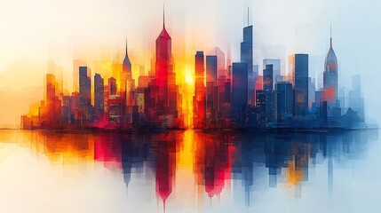 Obraz premium Vibrant Cityscape at Sunrise: Abstract Urban Reflection