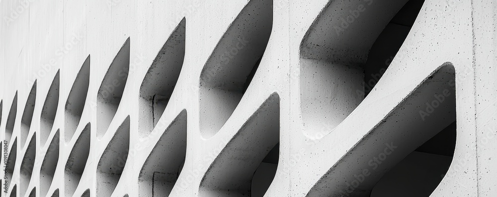 Poster a monochromatic wall featuring a pattern of protruding geometric shapes, creating a striking visual 