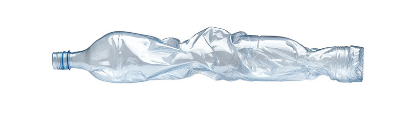 Crushed plastic bottle representing pollution issues. transparent background
