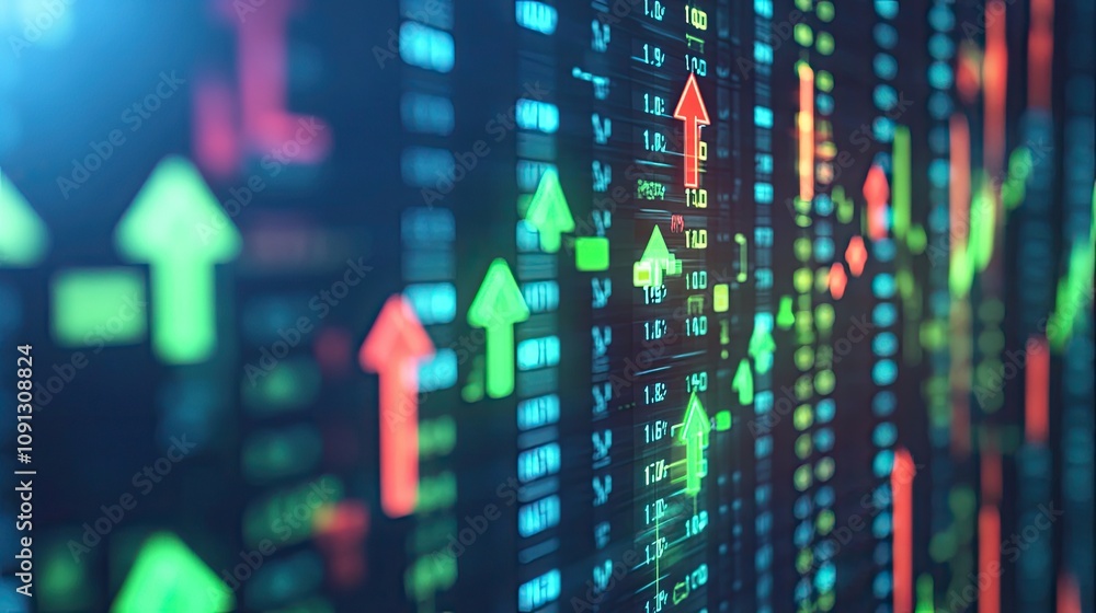 Poster dynamic stock market data display with ascending and descending indicators
