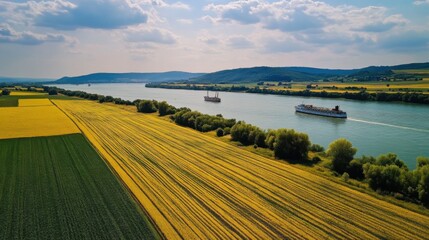 River sailboat and sunflowers