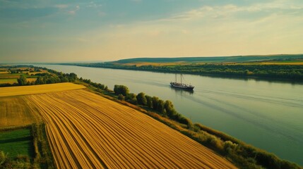 River sailboat and sunflowers