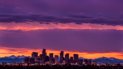 Denver skyline silhouette with the rocky mountains in the background, Ai Generated
