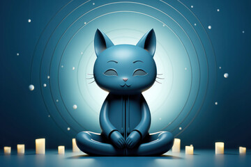 Zen Cat Meditating with Candlelight Background