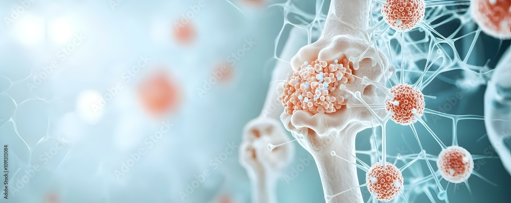 Poster bone transplant procedure with stem cell interaction - advanced high-tech lab setup showcasing fine 