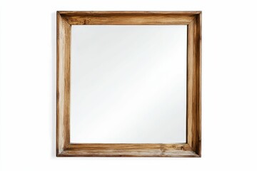 Fototapeta premium Wooden framed mirror, rectangular, reflecting light.