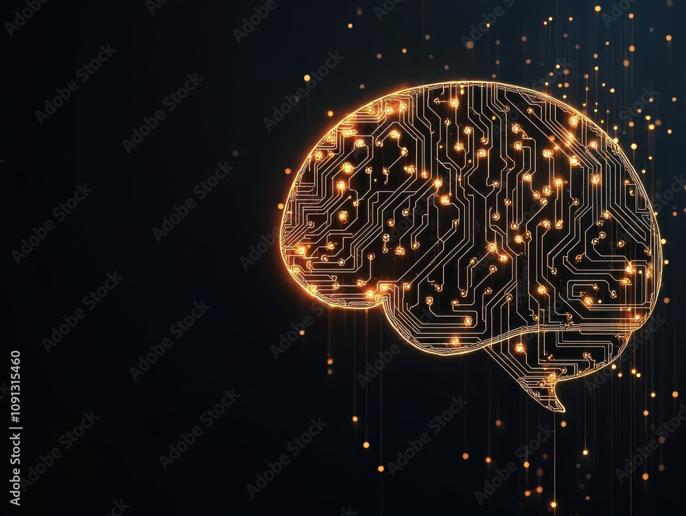 Poster a digital brain made of glowing circuits, symbolizing advanced technology and artificial intelligenc