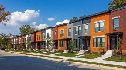 A residential street with rows of brick townhouses from the early s.