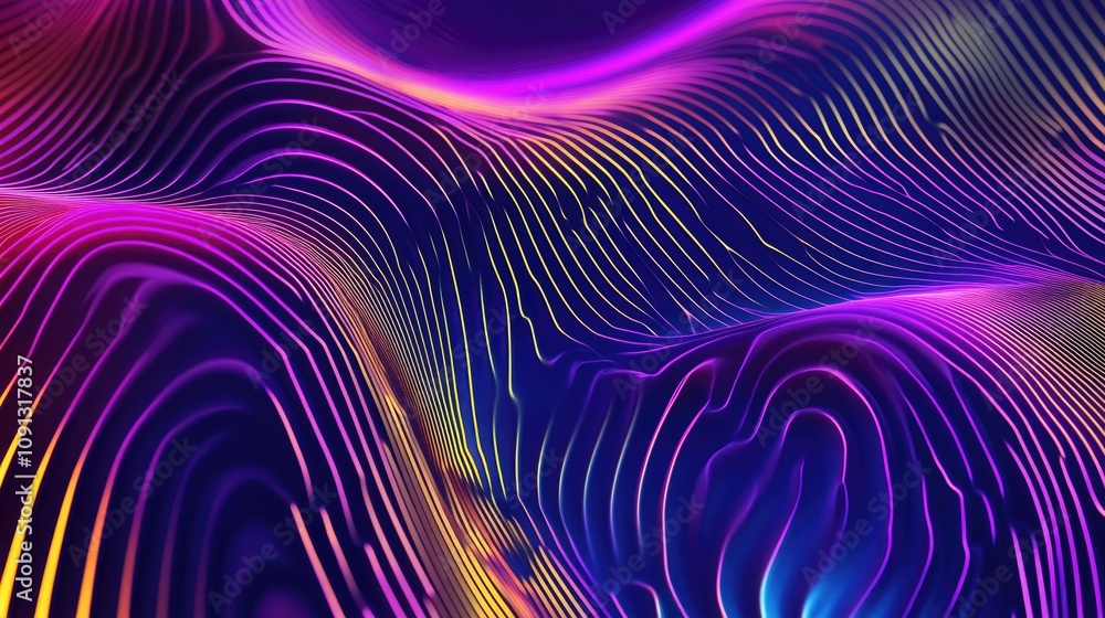 Poster 3d rendering showcasing a vibrant abstract background filled with mesmerizing glowing lines and neon