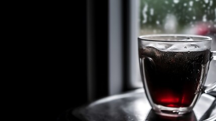 Dark Iced Beverage In Glass Cup Near Window