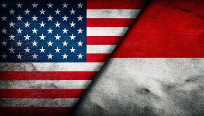 Obraz premium 古いビンテージのアメリカの国旗とインドネシアの国旗(Old grunge vintage japan flag and Indonesia flag.) 