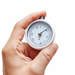 Hand holds small analog gauge, reading 25.