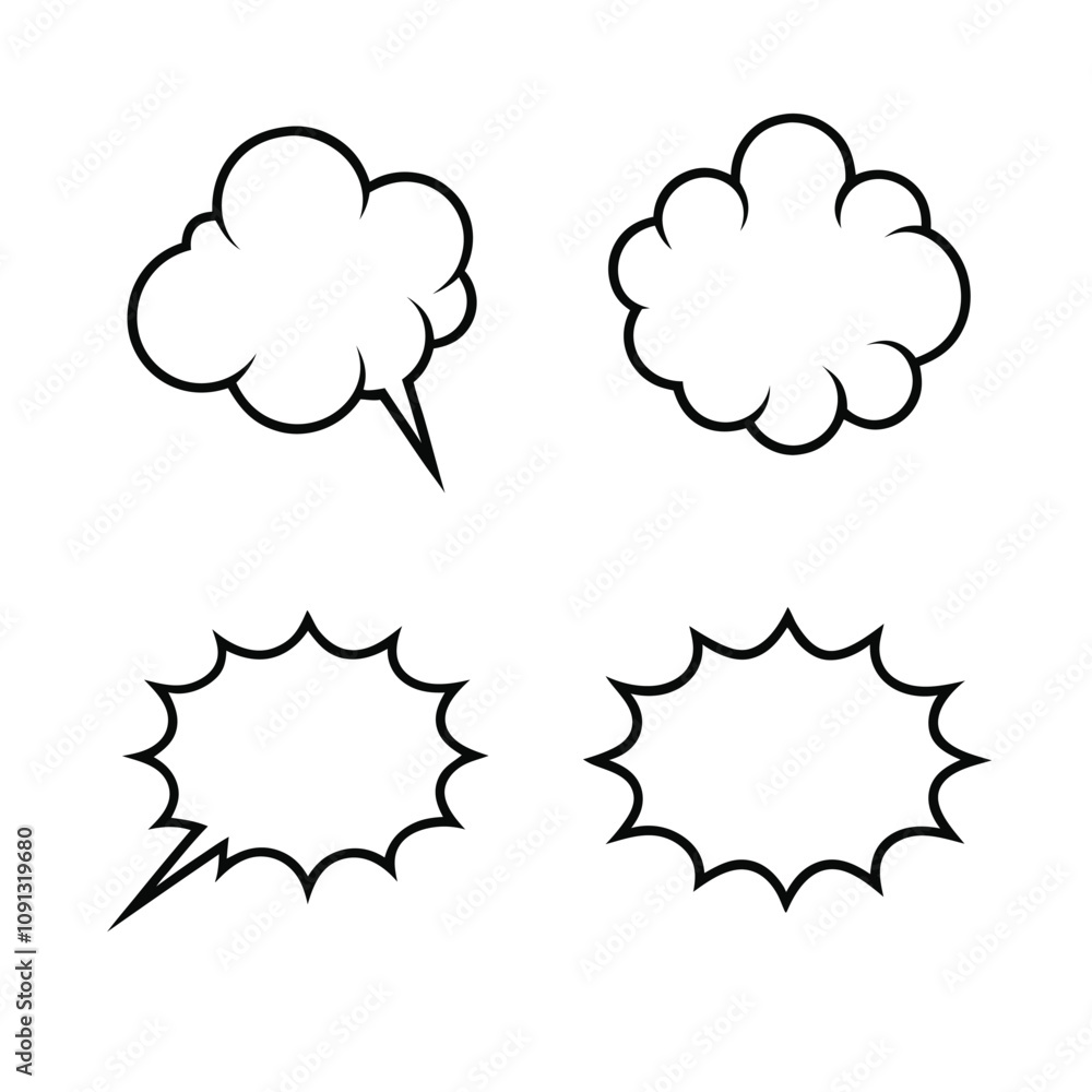 Poster clean and minimalist vector bundle of speech and thought bubble designs.