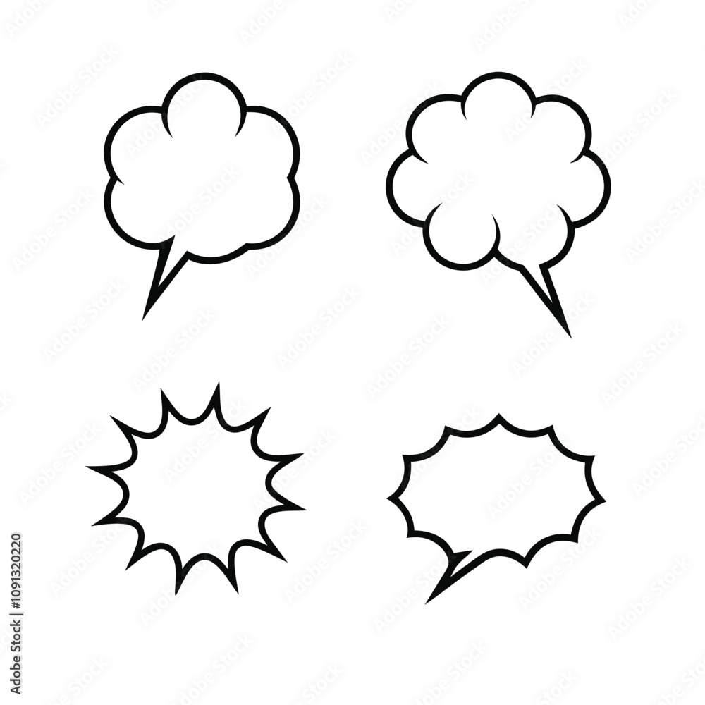 Poster clean and minimalist vector bundle of speech and thought bubble designs.