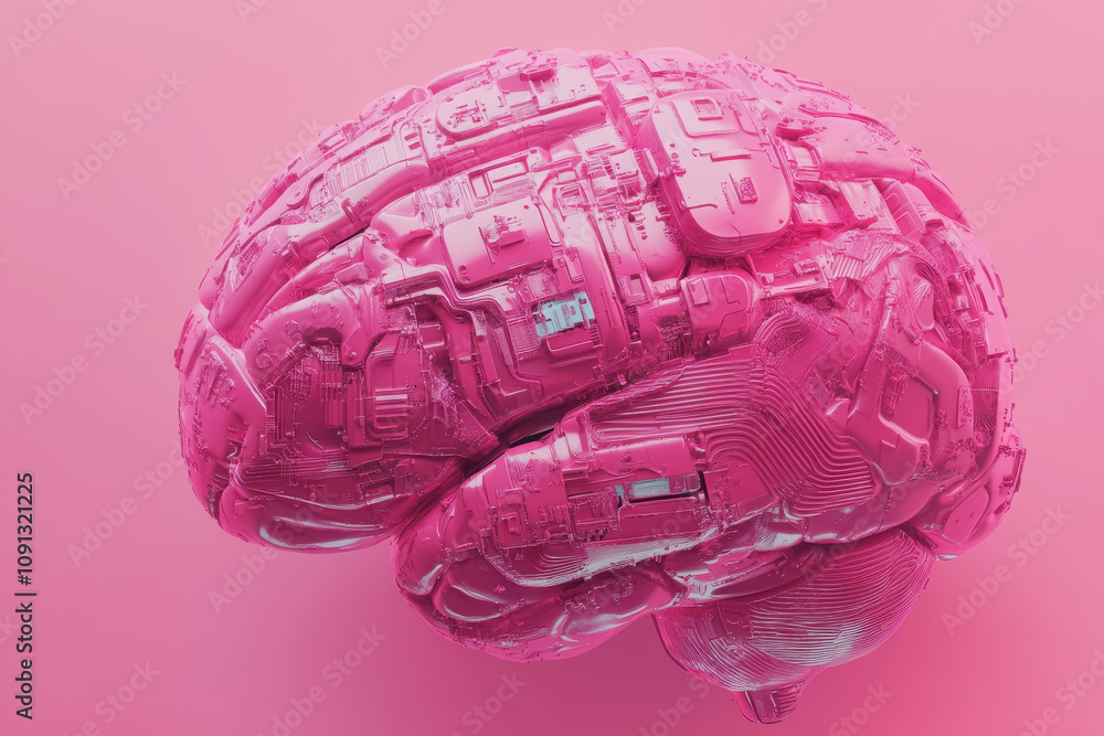 Poster realistic 3d illustration of a futuristic brain skeleton with intricate details and ai elements set 