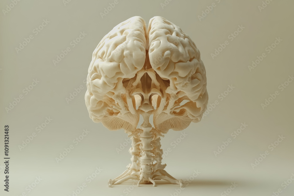 Poster Highly Detailed 3D Illustration of a Realistic Human Brain Skeleton Rendered with AI Technology and Upscaled for Clear Visualization in Various Applications