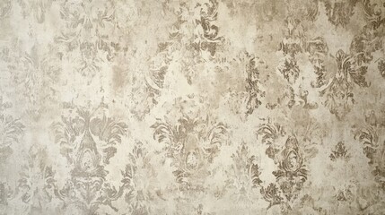 Obraz premium Faded vintage wallpaper texture featuring intricate patterns against a muted concrete backdrop, creating a rustic and weathered aesthetic.