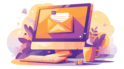 Professional New Email or Mail Notice on Computer Vector Illustration