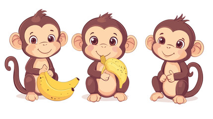 Cheerful Monkey with Banana - Stickers and Badges Collection