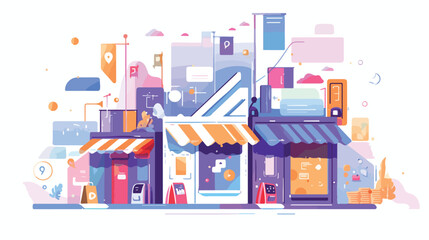 Multi Vendor Marketplace Shop Vector Illustration