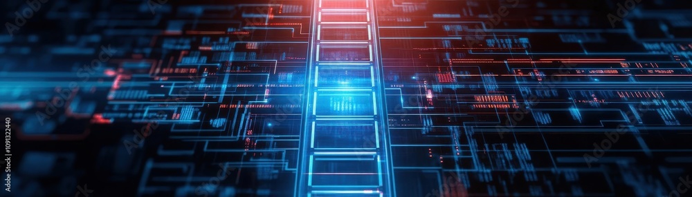 Aufkleber virtual ladder ascending to holographic exit, dark tech background