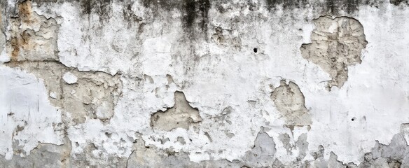 Obraz premium Textured Background of Weathered White Wall with Flaking Paint and Subtle Grime, Ideal for Artistic Productions, Graphic Designs, and Vintage Aesthetics