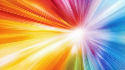Obraz premium Vibrant abstract background with dynamic streaks of red, yellow, blue, and green radiating from a bright center, perfect for text and energetic designs.