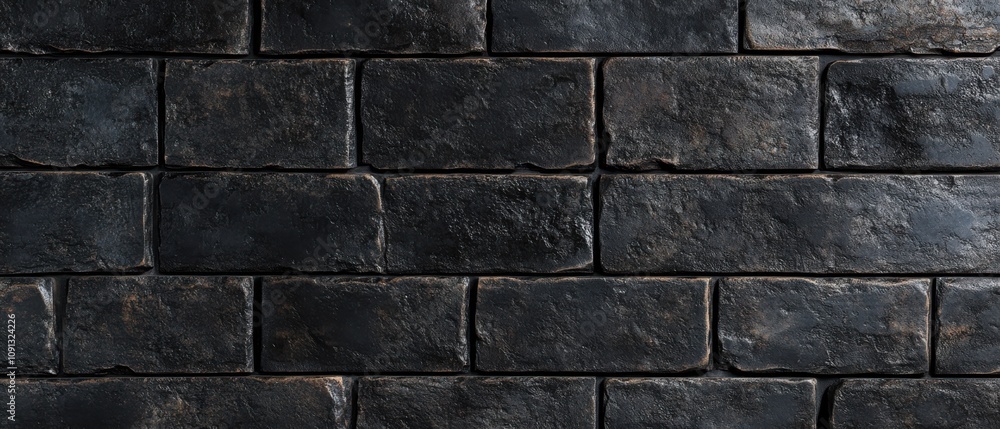 Poster textured black stone wall with irregular blocks creating an elegant and modern background for variou