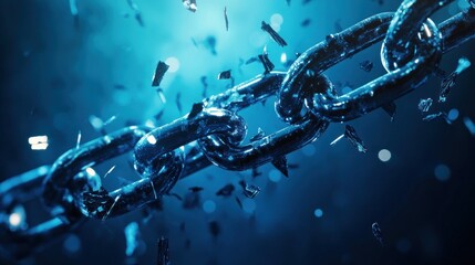 Fototapeta premium Dynamic chain breaking amid blue light and shrapnel