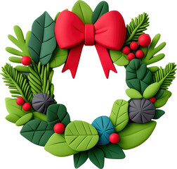 Festive Christmas wreath with red bow.
