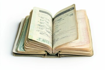 Fototapeta premium Antique book, aged pages, open, filled with writing.