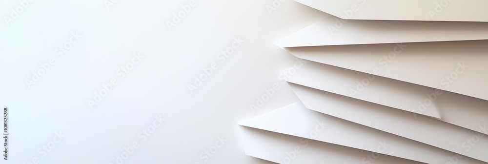 Poster a white background with a series of white triangles. the triangles are stacked on top of each other,