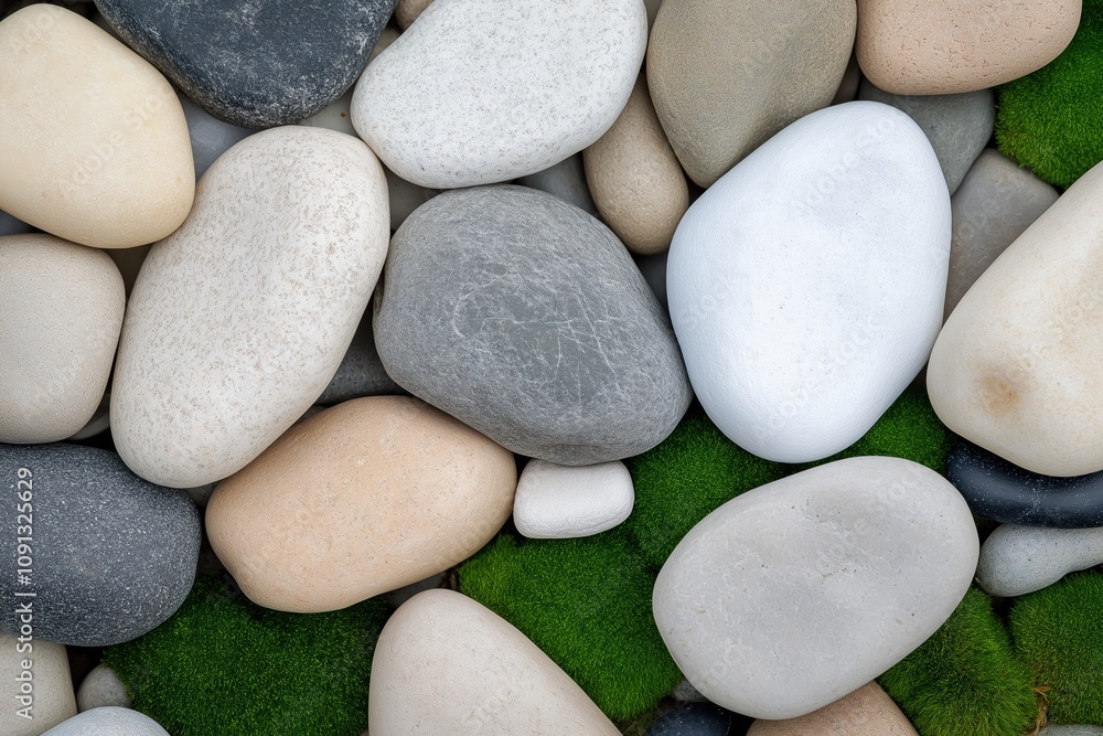Aufkleber a collection of rocks with some green moss in between. the rocks are of different sizes and colors, 