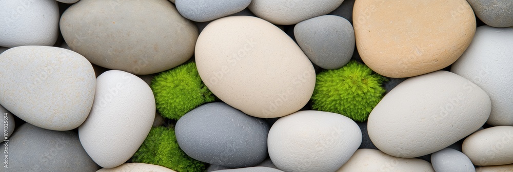 Aufkleber a collection of rocks with green moss growing on them. the rocks are of various sizes and are arrang