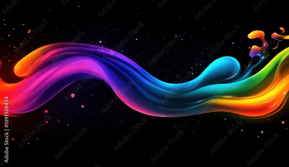 Poster Vibrant Colorful Abstract Waves Flowing Against a Black Background Creating a Dynamic and Energetic Visual Experience with Light and Motion