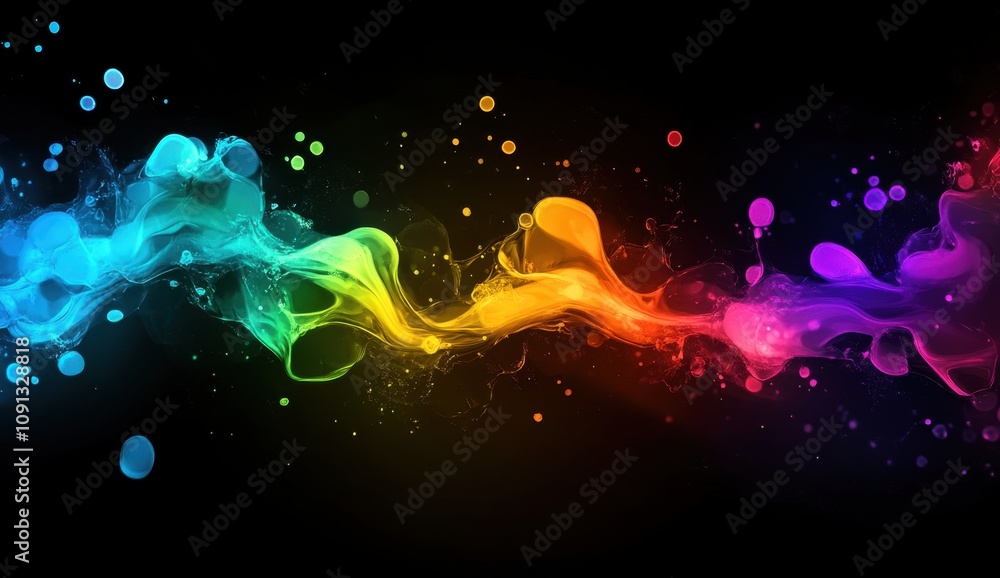 Poster Vibrant Colorful Smoke Waves Flowing Through Darkness, Creating a Dynamic Contrast of Light and Color for Artistic and Creative Projects