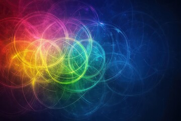 Naklejka premium Abstract depiction of love and unity, rainbow spectrum forming interconnected rings, modern art