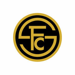 SFC initials monogram logo vector design with gold and black colors. Perfect for sports, football or brand logos that want a modern and luxurious visual identity.