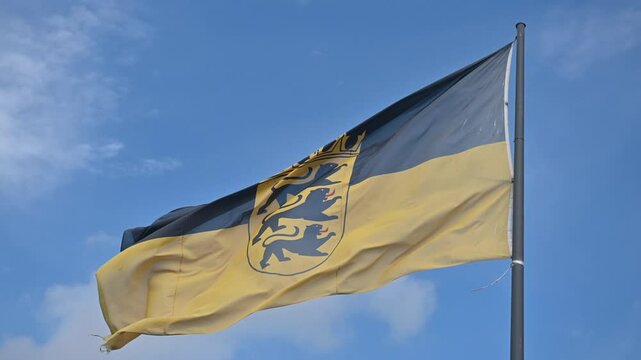 Baden W&uuml;rttemburg flag flying on a blue sky background