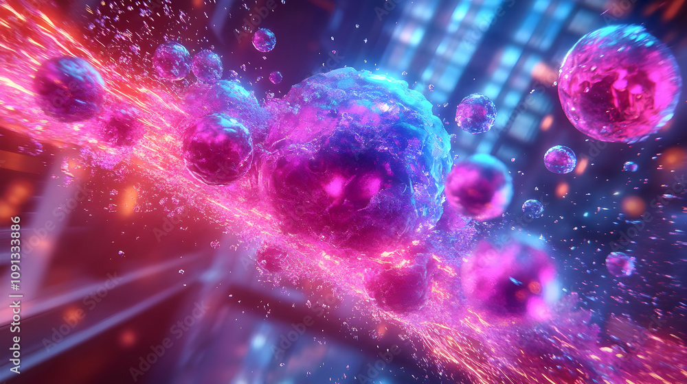 Poster abstract background animation with glowing spheres and particles